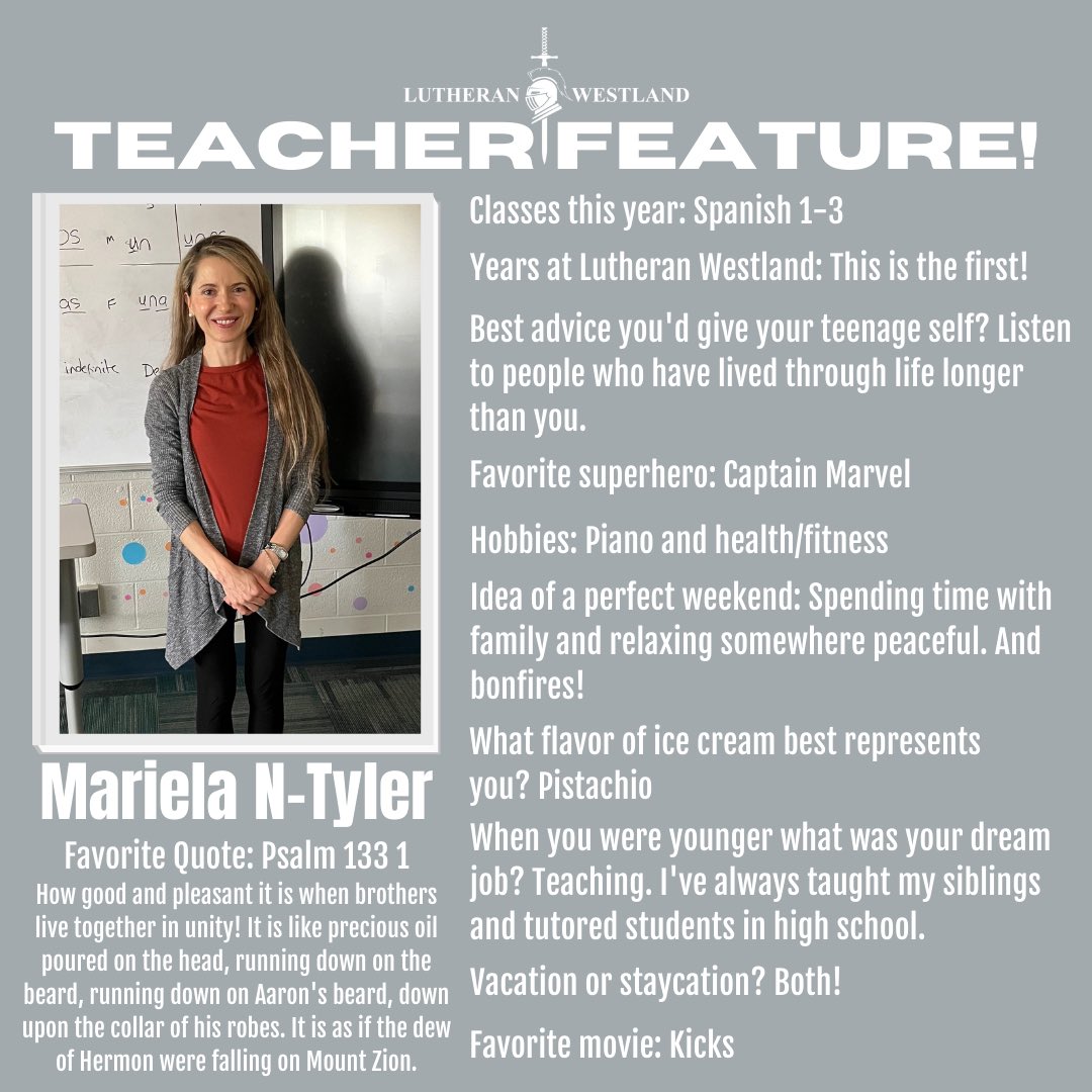 👩‍🏫📓 Get to know our Spanish teacher, Ms. N-Tyler! We were happy for her to join us this year. 

#GoWarriors⚔️