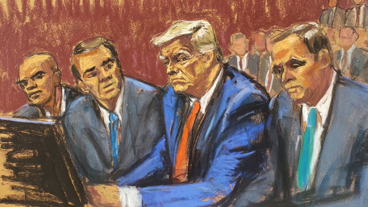 ElizabethHCons1's tweet photo. Ari Melber (MSNBC) is reporting trump does NOT want these just released Miami sketch artist drawings of orange twerp to be shared. So I won't and neither should u unless u want to.

#TrumpArraignment #TrumpArrest #ONEV1 #DemVoice1 https://t.co/JCePg7yOqT