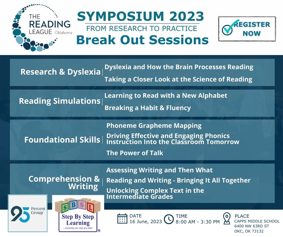 Hope you can join us on June 16th for the Symposium in OKC! ⭐️⏰ Also, big thank you to our premier sponsors, @95percentgroup and @SBSLinfo! 👏👏 Don't forget to visit their booths at the exhibit hall! 🥳 Sign up here: eventbrite.com/e/the-reading-…!!! #TRLOKSymp #PremierSponsors