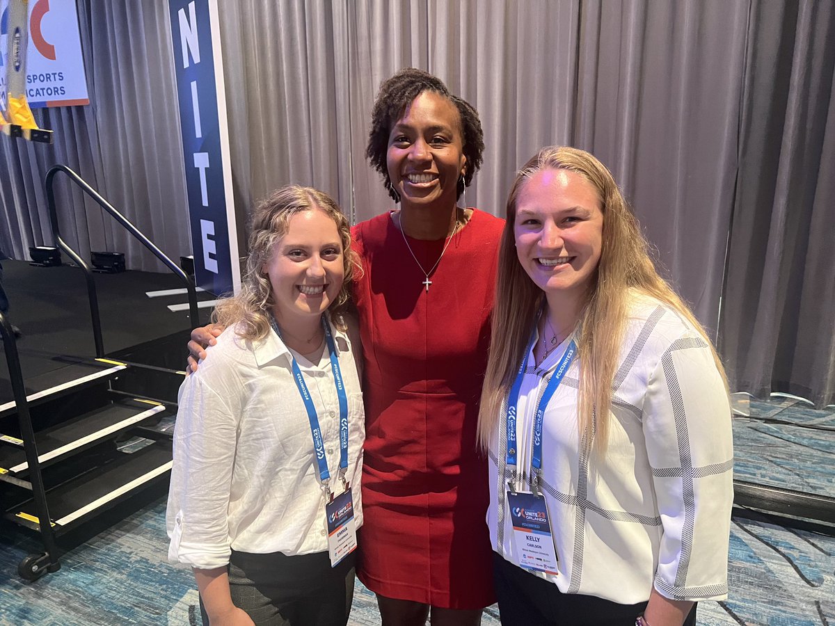 KTG_012's tweet photo. Fortunate to have been able to bring @kellycarlson34 &amp; @emmathorman30 to convention in Orlando thanks to the support of folks on All In For Wesleyan!

Big plus - they got to meet 2023 CSC Dick Enberg Award recipient and @WNBA great, @Catchin24!

#TGOE #whyd3 https://t.co/n8VP2ho3rA