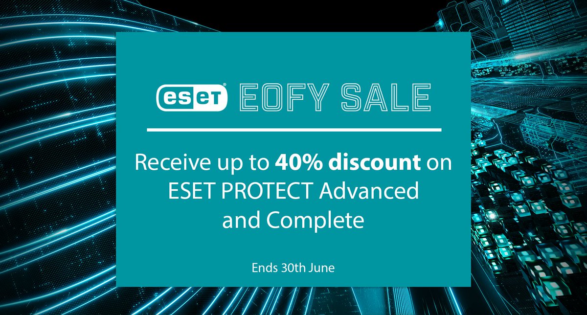 Secure your organisation's infrastructure, data, and users with ESET's cutting-edge multilayered protection! Enjoy a 40% discount on ESET Protect Advanced and Complete bundles until June 30th. connectingup.org/product/eset-p… Don't miss out on this exclusive offer! #Cybersecurity #ESET