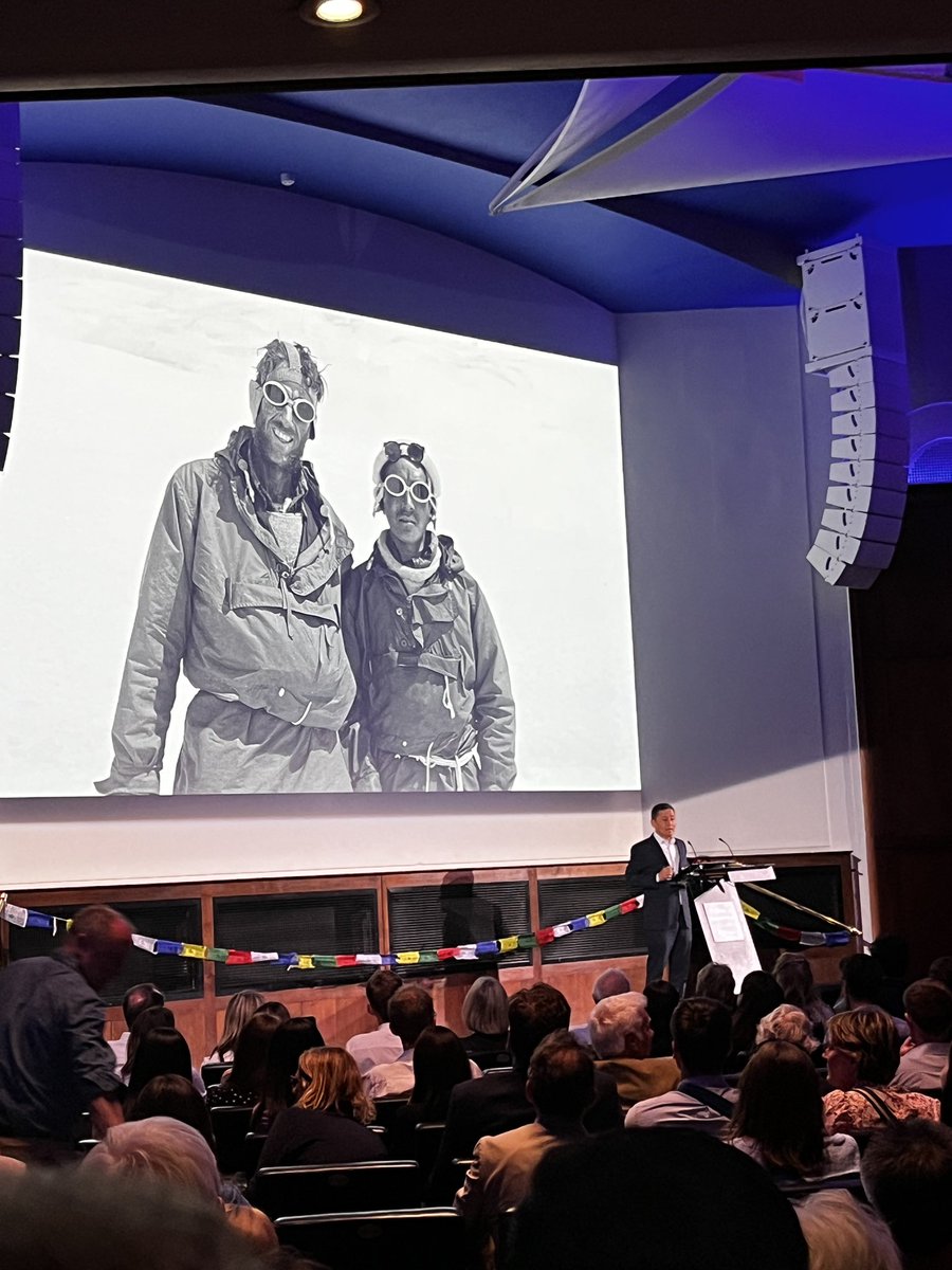 Lucy_Aspden's tweet photo. “Be great, make others great.” The words of Tenzing Norgay Sherpa, spoken tonight by his son Jamling at the #Everest70 celebrations at @RGS_IBG @everest70th - what a line up, thankful to be part of history tonight 👏🏻 @Himalayan_HTUK @mef_org https://t.co/9VtHacUgem