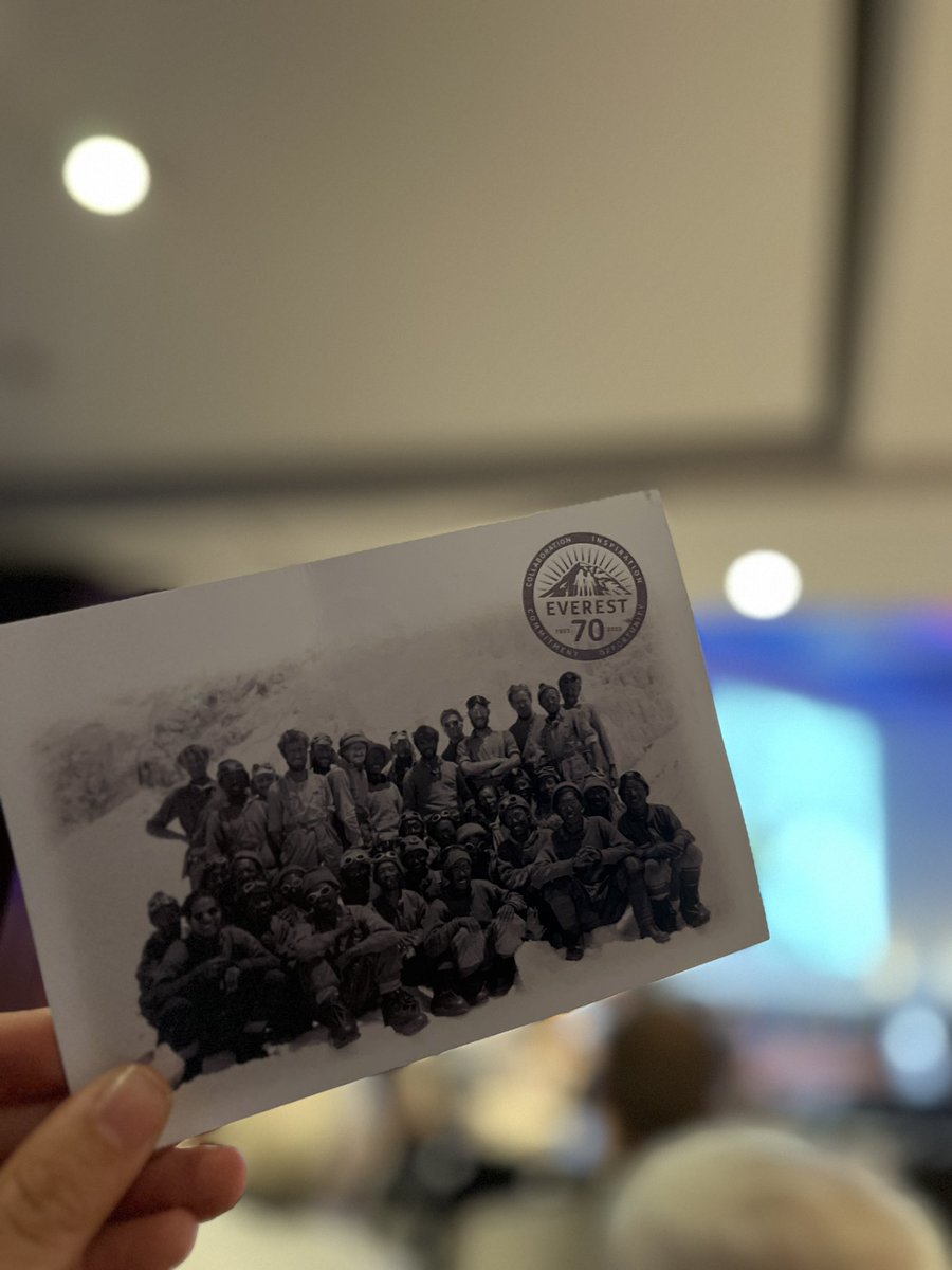 Lucy_Aspden's tweet photo. “Be great, make others great.” The words of Tenzing Norgay Sherpa, spoken tonight by his son Jamling at the #Everest70 celebrations at @RGS_IBG @everest70th - what a line up, thankful to be part of history tonight 👏🏻 @Himalayan_HTUK @mef_org https://t.co/9VtHacUgem