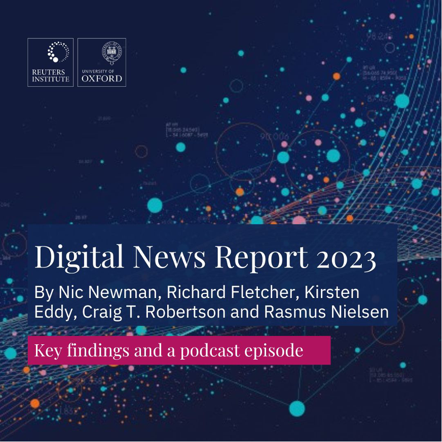 Our <a href="/risj_oxford/">Reuters Institute</a> Digital News Report 2023 is out today with data from 46 markets. Platform shifts herald next phase of disruption for publishers, subs growth slows, more audio and video on the way #DNR23
📱Explore report digitalnewsreport.org/2023
🧵 Findings in this thread 1/14