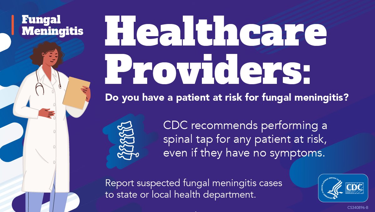 Healthcare providers: You should immediately report suspected fungal meningitis cases to your state or local health department. Learn more about the current outbreak linked to procedures under epidural anesthesia in Matamoros, Mexico: bit.ly/3WxcHEe