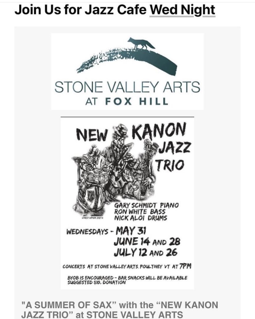stonevalleyarts's tweet photo. Summer of Sax is on!!! Wed @7:00 pm with some of the best Jazz trio around! https://t.co/1dzctlyI2u