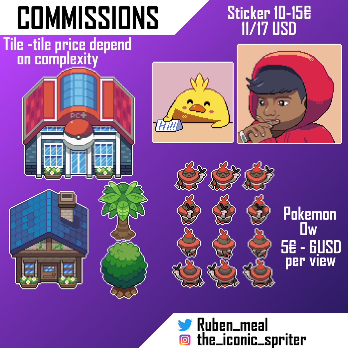 iconic_spriter's tweet photo. ✨Commission's re-open!✨

-Payments via paypal before i start to work :))💵

-No previous design -> x2 sprite price!🍎

-MD to me for more information!

Like and share helps a lot!

#pokemon #drawing #scarletviolet #PokemonSV #scarletvioletpokemon #pokemoncommunity #pokemongo https://t.co/iGTTlt4S8B