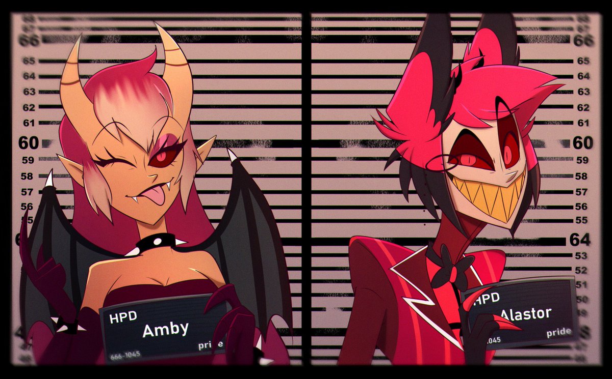 Partners in crime ❤️ 
Comm done by @RavenouScorpian I loved this meme going around and wanted them to join in! 
#HazbinHotelOC #HazbinHotelAlastor