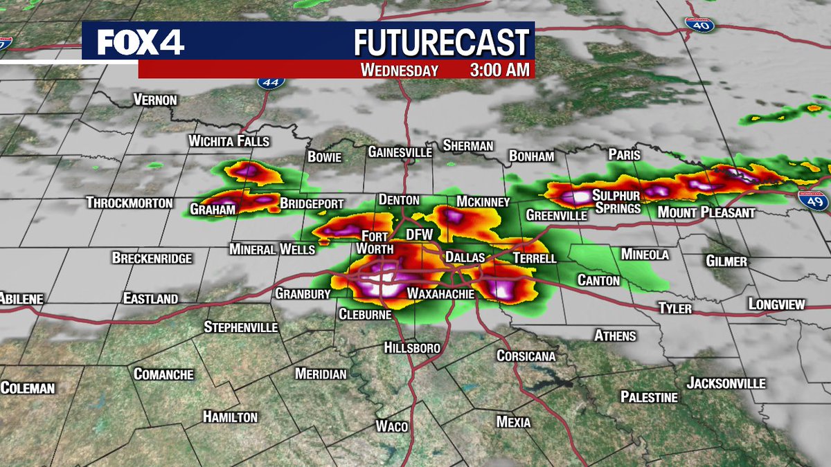 Fox4Weather's tweet photo. HEADS UP! We're expecting another round of hail storms in North Texas tonight, especially after midnight. We HIGHLY recommend protecting your vehicles. Park them in garages, under carports, ect. Better safe than sorry! #txwx @FOX4 https://t.co/AKeqhcJ5ja