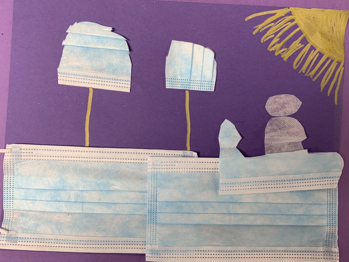 Art stations in 3rd Grade which we call an “Art Party” - some fun ones today were a community 3D paper sculpture poster; making art with face masks left over from the pandemic; neon oil pastel zebra for leaves; and mini paper laptops 👨‍💻 #arteducation