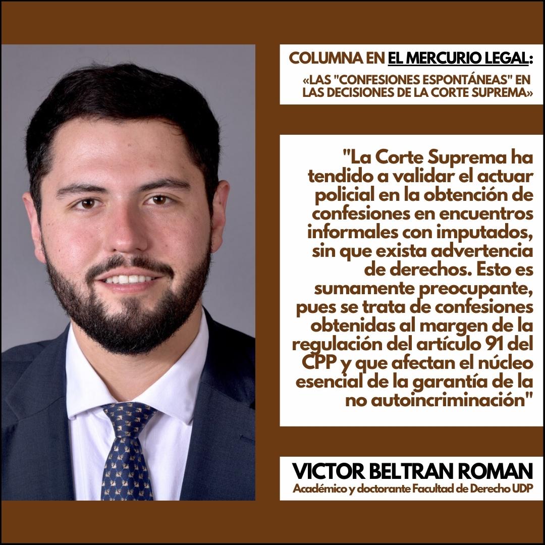 OPINIÓN| "Las «confesiones espontáneas» en las decisiones de la Corte Suprema"👉🏼Columna de @VictorBeltranR, académico de nuestra Facultad, investigador de <a href="/reformaprocesal/">Reformas Procesales y Litigación UDP</a> y candidato a Doctor en Derecho <a href="/udp_cl/">UDP</a>, publicada en #ElMercurioLegal.

📲Detalles: tinyurl.com/2cassokg