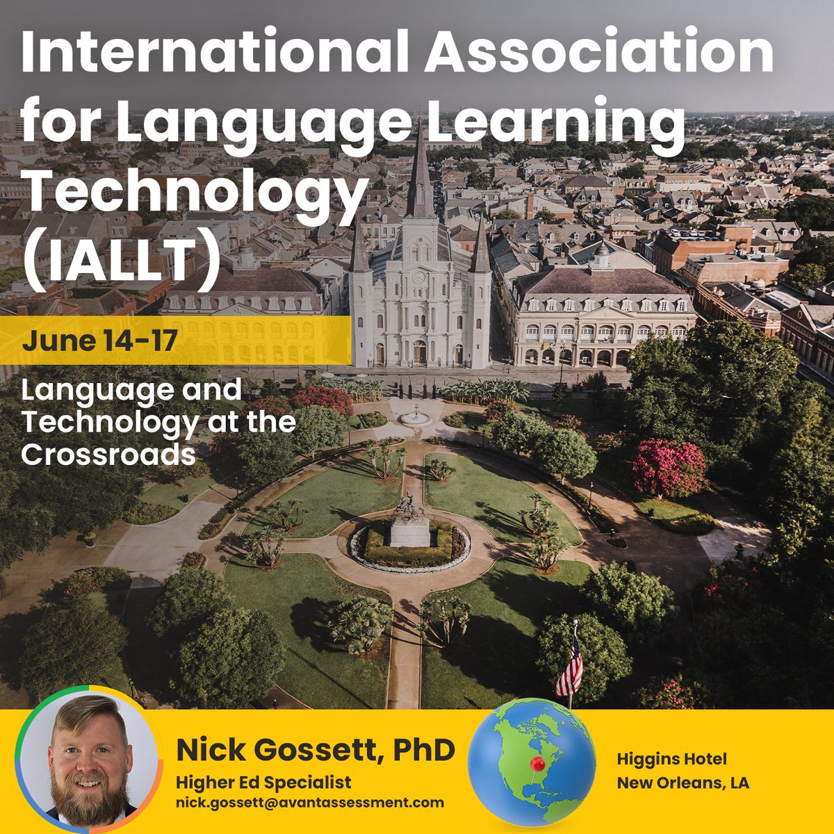 Higher Ed Specialist Nick Gossett, PhD is in New Orleans for #IALLT2023! Visit Nick at our table for a look at the invaluable data the Avant STAMP test produces. Educators around the world use this data to inform instructional methods and accelerate language proficiency growth.
