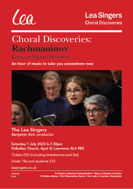 On 1 July we'll be singing Rachmaninov's profoundly beautiful Liturgy of St John Chrysostom in the atmospheric setting of the Palladian Church of Ayot St Lawrence near Welwyn.
Strawberries and fizz at 6pm. Concert starts at 6.30pm.
leasingers.co.uk/concerts-event…