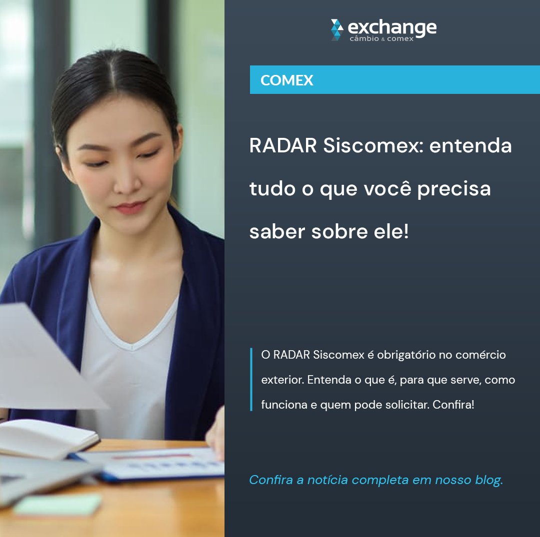 NowExchange's tweet photo. O RADAR Siscomex é obrigatório no comércio exterior. Entenda o que é, para que serve, como funciona e quem pode solicitar. Confira: https://t.co/URDeB3RInY 

#radarsiscomex #siscomex #comex #comercioexterior #exchange https://t.co/ZiF5XaZmY4