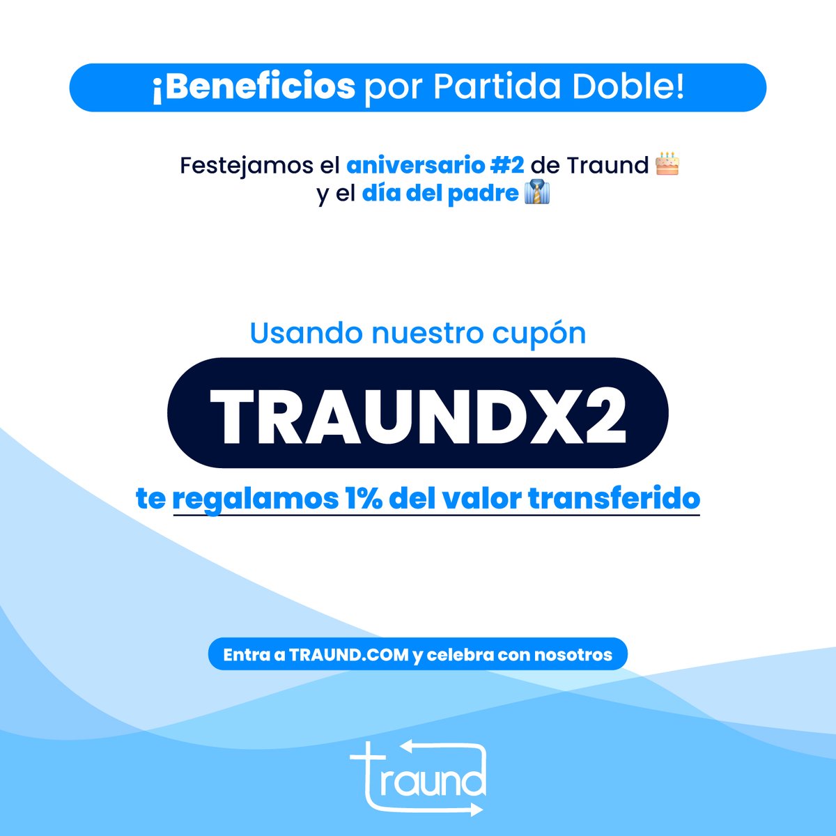 TraundAPP's tweet photo. Festeja con nosotros 🎉

Usando nuestro cupón TRAUNDX2 te regalamos un 1% del valor transferido! 🔥

Entra a https://t.co/2pjimjuLMs y utiliza tu código. https://t.co/mxcdjJZ4tZ