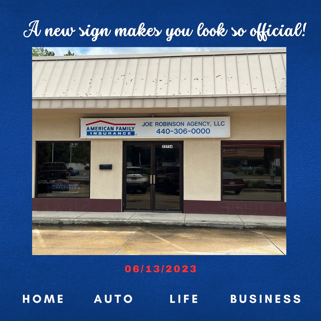 Shout out to Fulton Sign & Decal for making and installing our new sign. A new sign definitely makes us feel at home. 

American Family Insurance- Joe Robinson Agency, LLC 
35756 Vine St.
Eastlake, OH 44095
(440) 306-0000

#americanfamilyinsurance #eastlakeohio #insuranceagency