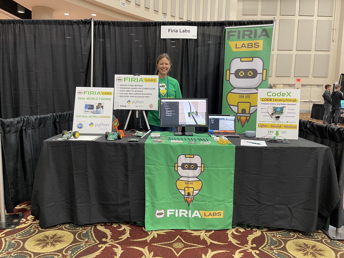 FiriaLabs's tweet photo. We are ready for you #GATCE2023! Chat with us about a #Python learning pathway thru #CodeSpace with #CodeX #CodeBot and #CodeSIM. AND chat with us about free PD this summer! #certification https://t.co/fyYydXenXc