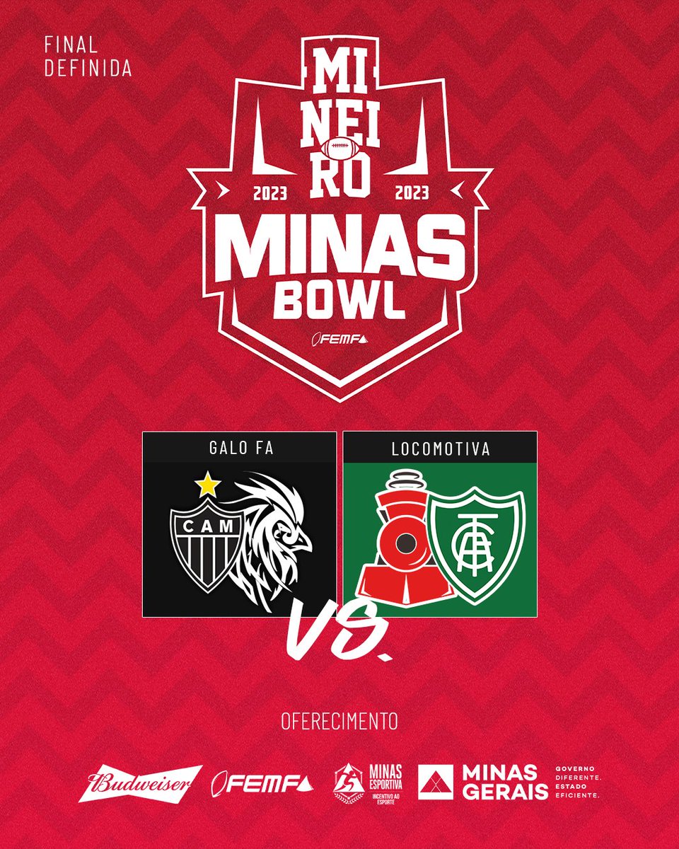 Após 4 anos, <a href="/galofamericano/">Galo Futebol Americano</a> e <a href="/AFCLocomotiva/">América Locomotiva</a> voltam a decisão do título mineiro!!! 

Quem será o primeiro tetracampeão do Minas Bowl? 

Fique ligado em nossas redes sociais que em breve divulgaremos mais informações dessa grande final !!!