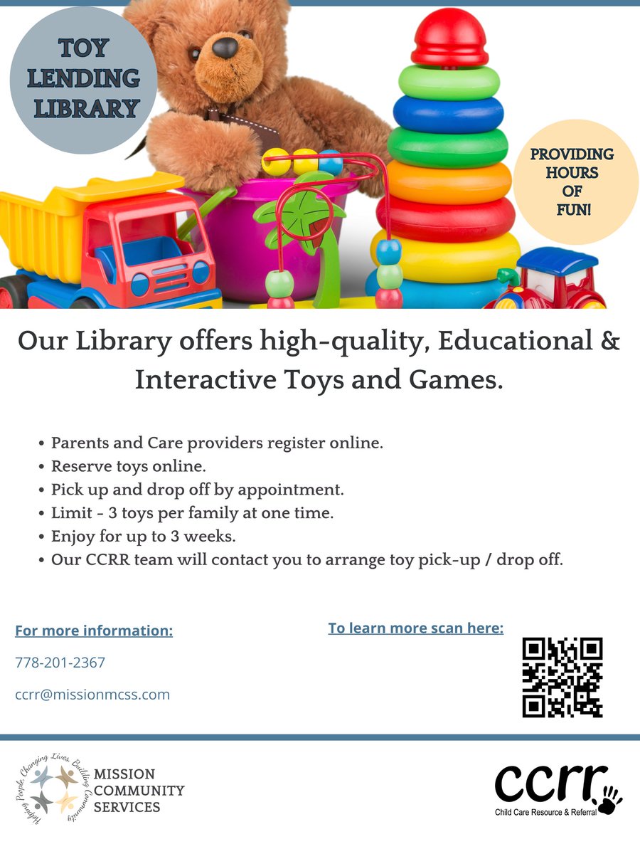 Our Toy Lending Library offers high quality, educational and interactive toys and games. 🧸

Providing hours of fun! 

#toylendinglibrary #mcss #parents #careproviders #registeronline #toys #games #educational #interactive