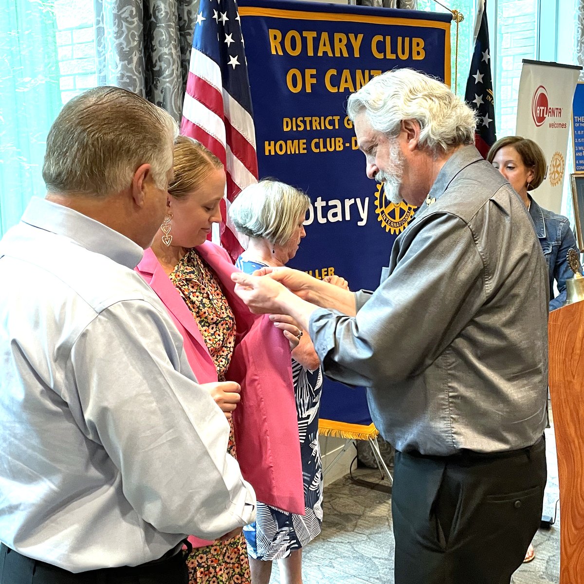 RotaryCanton's tweet photo. The Rotary Club of Canton today celebrated three new members and learned about Mountain Education.  Welcome to Terry Gill, a boutique hotel owner and ceramic artist; Annie McCollum, a financial planner with Thrivent; and Chris Chemi, a Realtor! More: https://t.co/qii29Hrsoi https://t.co/ebLspAbevM