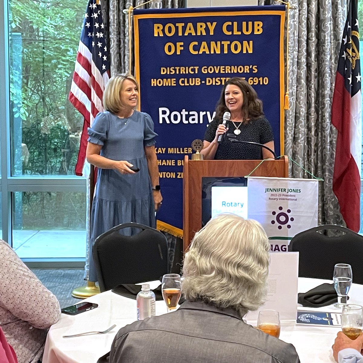 RotaryCanton's tweet photo. The Rotary Club of Canton today celebrated three new members and learned about Mountain Education.  Welcome to Terry Gill, a boutique hotel owner and ceramic artist; Annie McCollum, a financial planner with Thrivent; and Chris Chemi, a Realtor! More: https://t.co/qii29Hrsoi https://t.co/ebLspAbevM