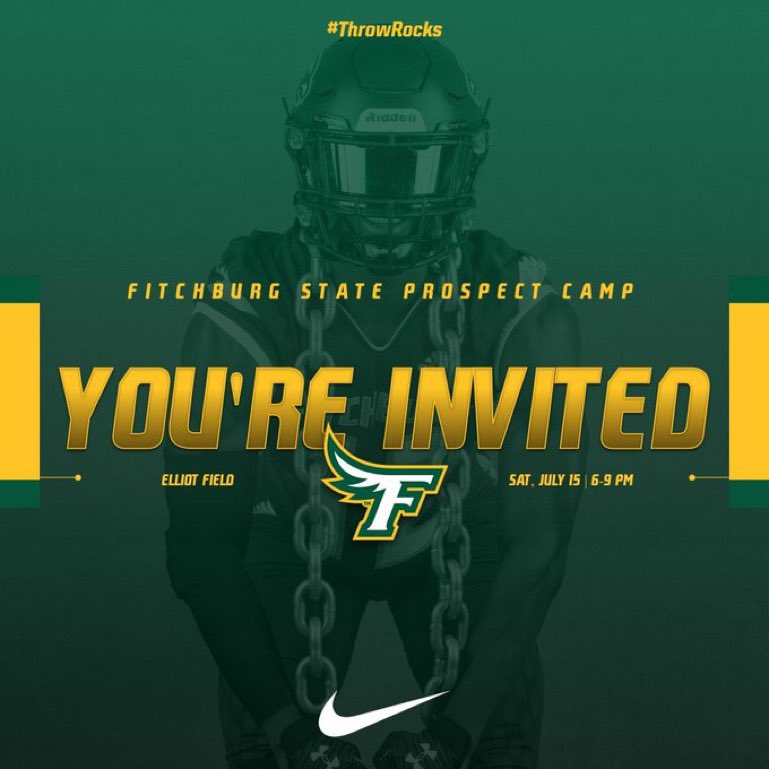 Huge thank you to <a href="/Coach_ZShaw/">Zach Shaw</a> and the <a href="/FSUFalconsFB/">Fitchburg State Football</a> for the personal invitation to the prospect camp. July 15 #justthebeginning.