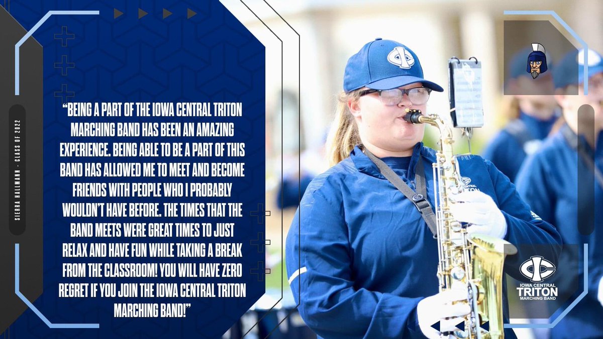It's #TestimonialTuesday!  

Take it from our #alumni, being a band member is a great way to #ExperienceMore during your time @IowaCentral.

Fill out the form at bit.ly/3h7Bf15 to connect with us and learn about the college experience you deserve.