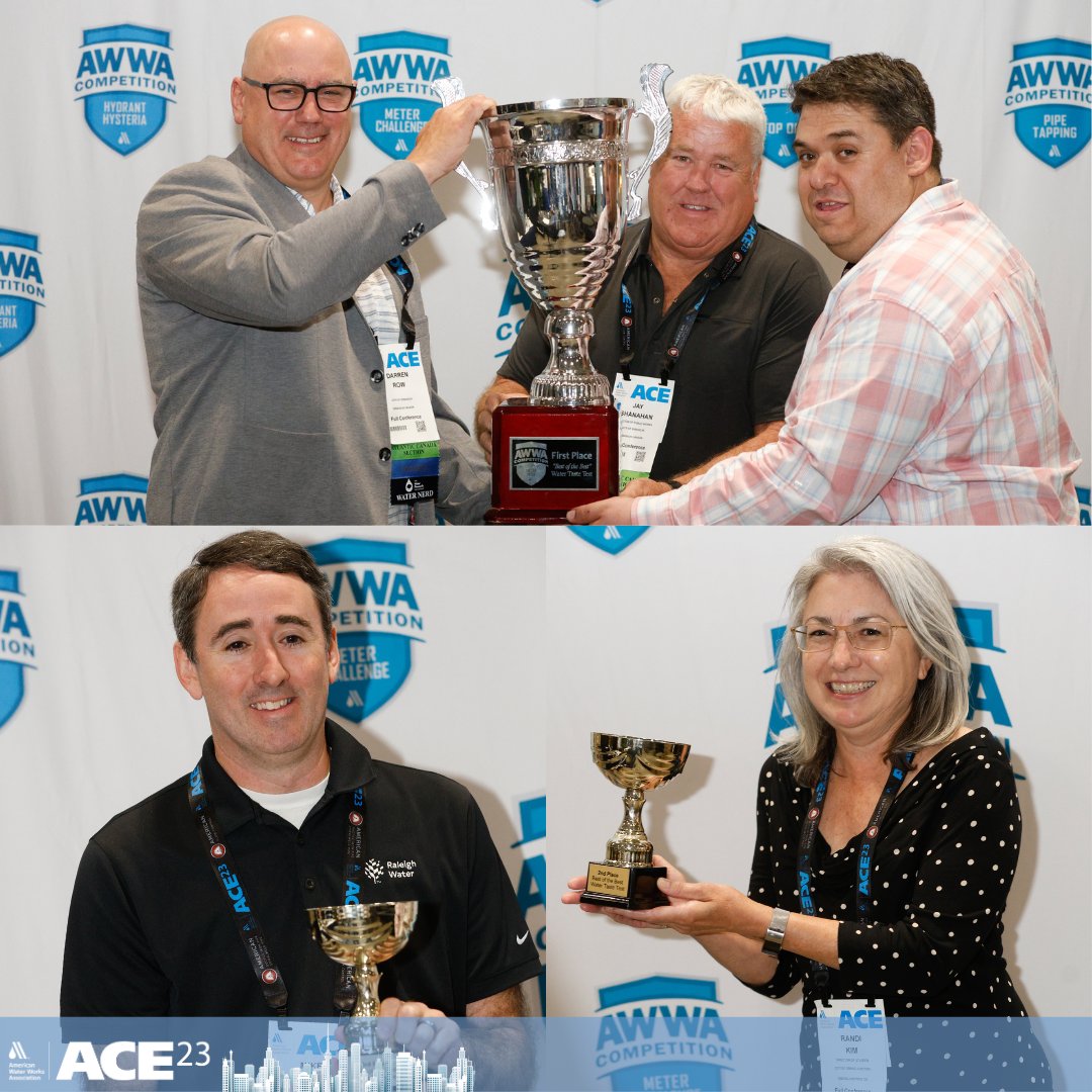 awwa's tweet photo. Congratulations to the #ACE23 Best of the Best Taste Test winners! 💧

First Place (top)- City of Miramichi, NB
Atlantic Canada Section

Second Place (bottom left)- Grand Junction, CO
Rocky Mountain Section

Third Place (bottom right)- Raleigh Water, NC
North Carolina Section https://t.co/7hx1T8qWDF