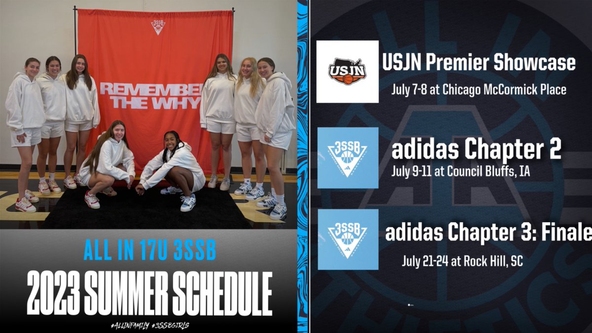 ALL IN Elite Girls 3SSB (@aiaelitegirls) on Twitter photo Check out the July schedule for the ALL IN 17U 3SSB team. This team is coming off a good spring and continues to get better and better. Going to be a GREAT JULY!!! #ALLINfamily #3SSBgirls <a href="/aiathletics/">ALL IN Athletics</a> <a href="/3SSBGCircuit/">3Stripes Select Basketball Girls Circuit</a> Check out the July schedule for the ALL IN 17U 3SSB team. This team is coming off a good spring and continues to get better and better. Going to be a GREAT JULY!!! #ALLINfamily #3SSBgirls <a href="/aiathletics/">ALL IN Athletics</a> <a href="/3SSBGCircuit/">3Stripes Select Basketball Girls Circuit</a>