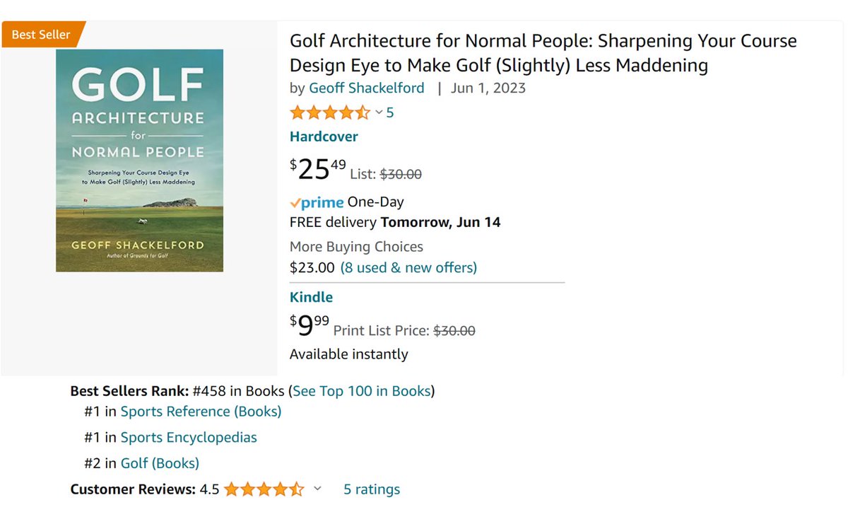 Congrats to Geoff Shackelford and Chris Sulavik at Tata Press, as it is BACK TO PRESS for a second printing of GOLF ARCHITECTURE FOR NORMAL PEOPLE immediately after its June 1st publication.

Read all about it here: amzn.to/3p5y1EA