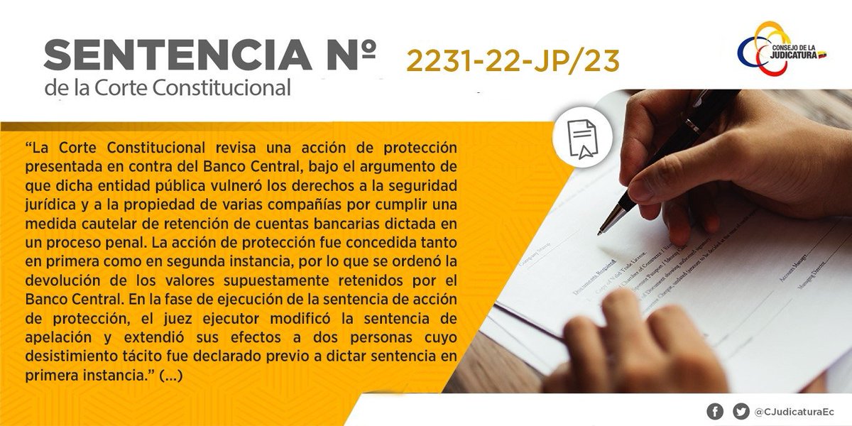 CJudicaturaEc's tweet photo. Difusión #SentenciaConstitucional
SENTENCIA, VOTO SALVADO y VOTO CONCURRENTE de 07 junio de 2023, emitida dentro de la Acción extraordinaria De Protección No. 2231-22-JP
▶️ https://t.co/nR2ZM1Cu71 https://t.co/JM7cajWVhe