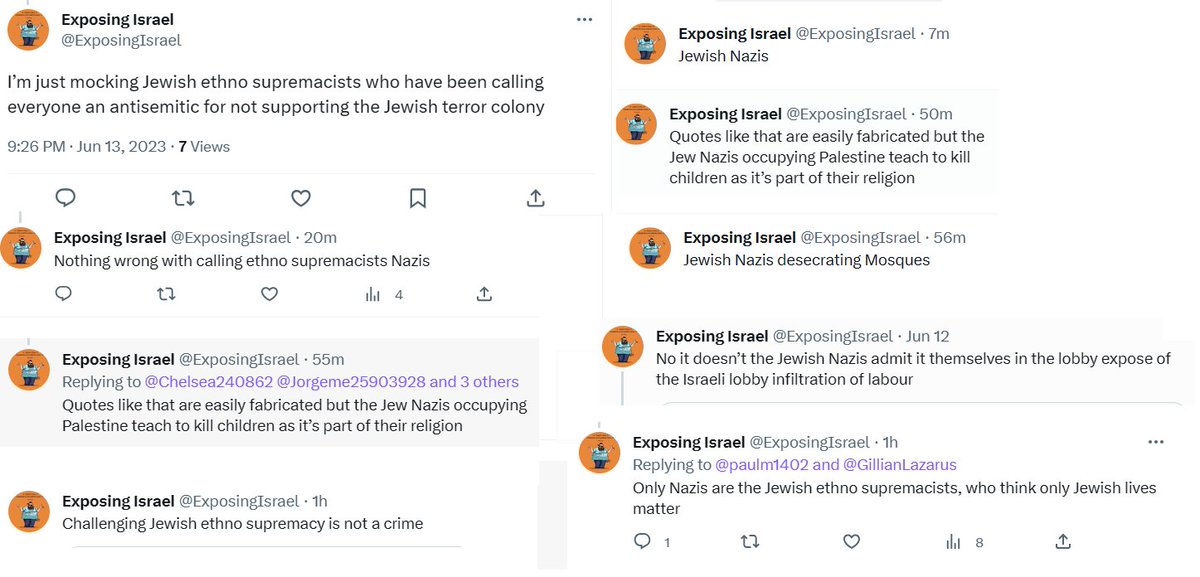 All in a day's work for antisemitic account @Exposingisrael. I've reported these tweets.