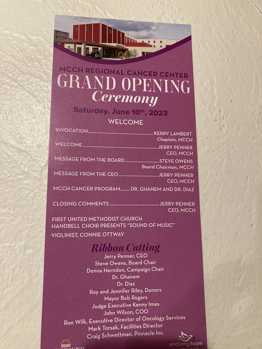 Thank you to everyone involved with Murray-Calloway County Hospital’s new regional cancer center, which will provide key treatment and services to individuals in the years to come. Saturday’s grand opening and ribbon cutting was a very good day for the community and region.