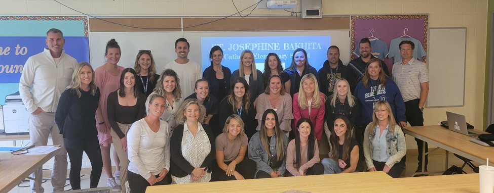 The inaugural St. Josephine Bakhita CES Staff Meeting happened this afternoon.  This #WCDSBAwesome group of educators can't wait to welcome our students in September!
#squad 
#WELCOMETOBRUINCOUNTRY