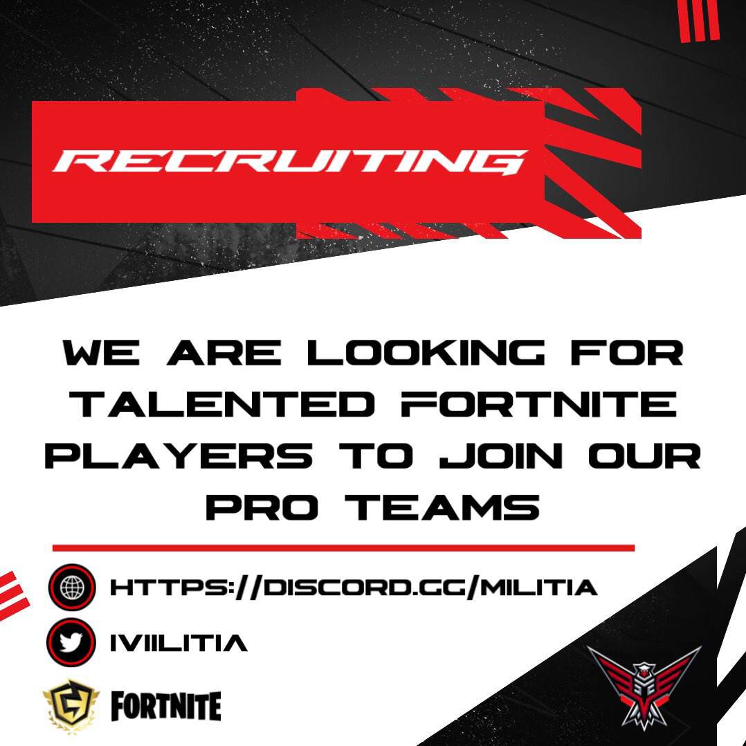 IVIEsports's tweet photo. Are you a pro gamer but no one sees your potential! 
Luckily for you militia is after esports players like you now! 
Lets get up to the highest rank!
Join now to apply for the esports team!
#fortnite #gamingcommunity #eSports #gaming https://t.co/vHyboIQcIB