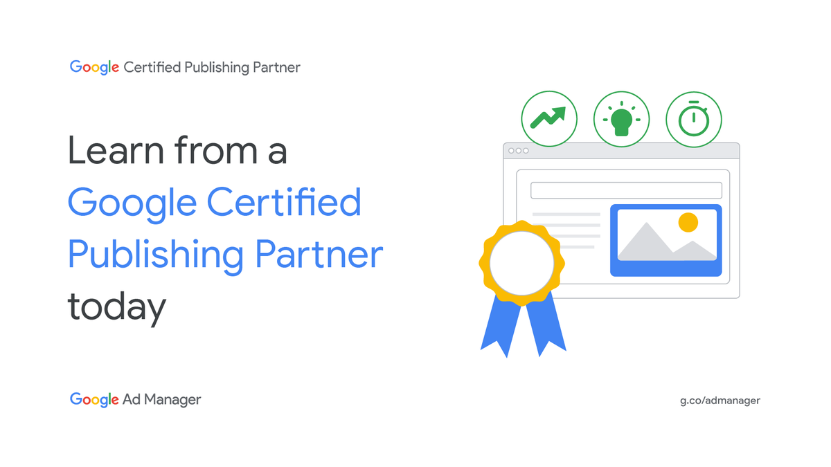 GoogleAdManager's tweet photo. Rely on the expertise of a Google Certified Publishing Partner to bring your business to the next level. That way, you can focus on what you love – creating great content. 👩🏽‍💻 

Read how a Certified Publishing Partner can help you today → https://t.co/79JjustVCy https://t.co/bZi7llajDI