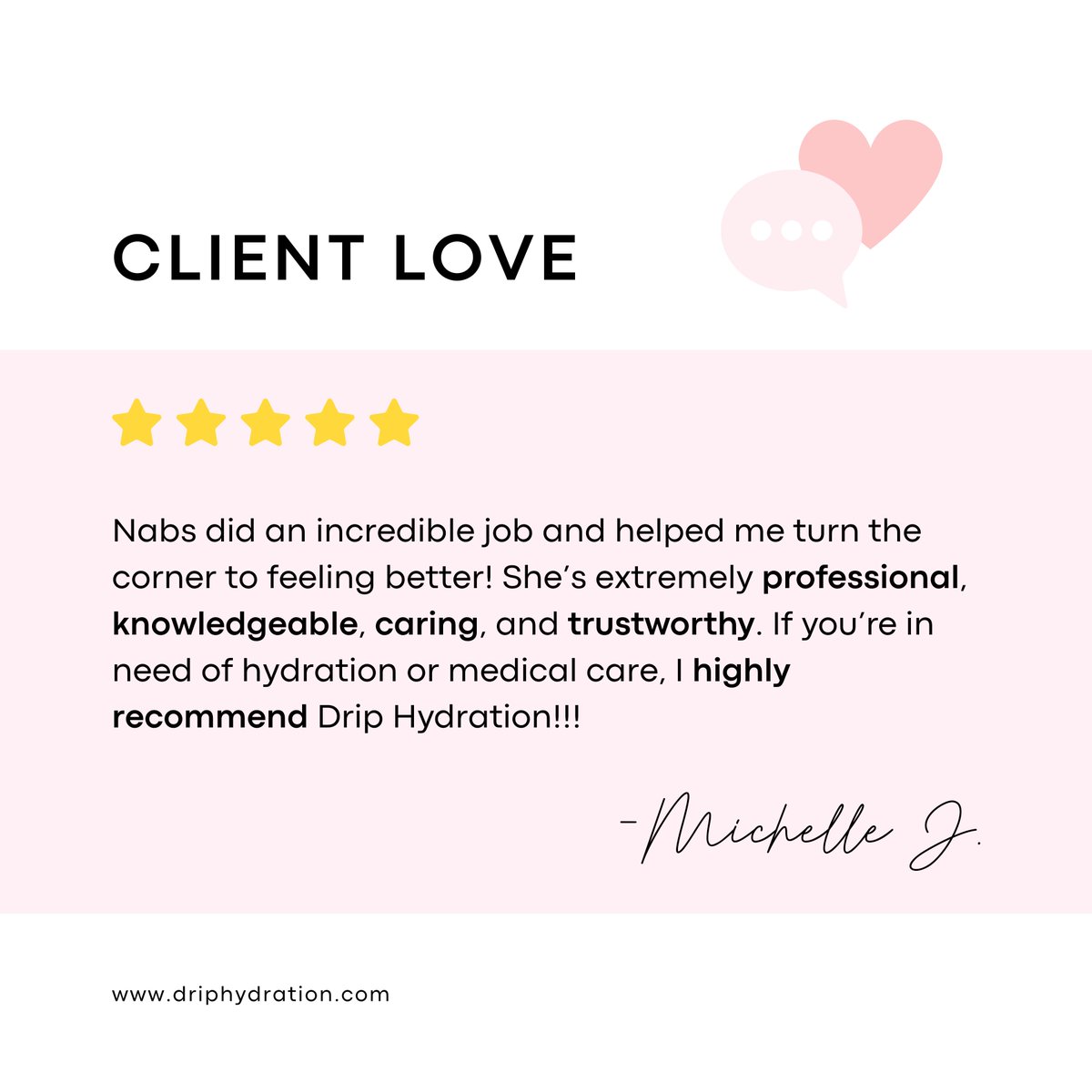 Here at Drip Hydration, we tailor our services to make our patients happy. From the moment you book with us, we take care of all your personal health needs.

#drip #driphydration #review #happyclients #testimonial