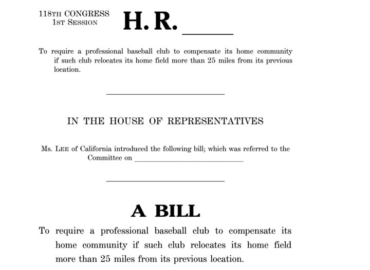 RepBarbaraLee's tweet photo. Today, @RepDeSaulnier and I introduced the “Moneyball Act” to make sure MLB is accountable to its communities. https://t.co/SlYs5EpJxd