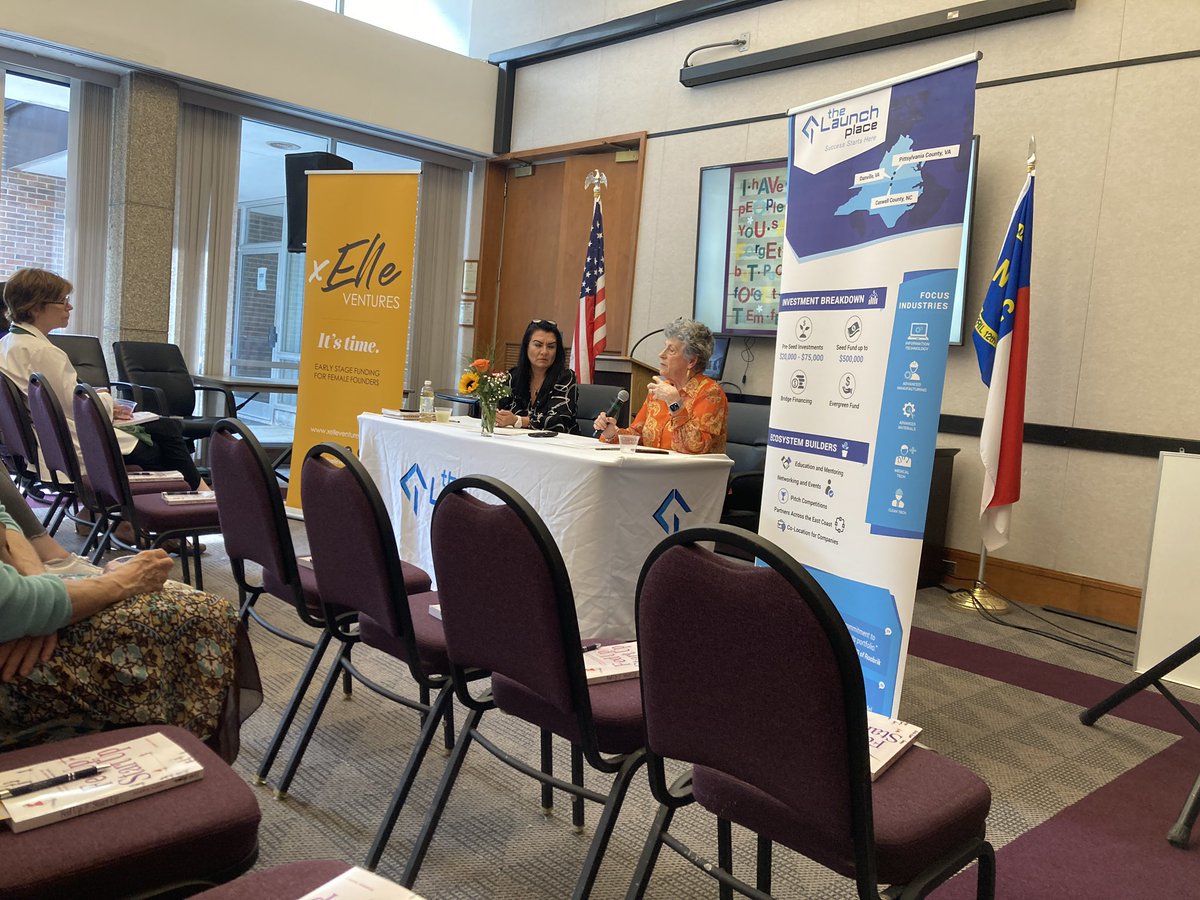 Enjoying Robbie Hardy’s book launch at First Flight in RTP (that’s Eva Doss of The Launch Place on L, asking the questions) <a href="/grepbeat/">GrepBeat</a>