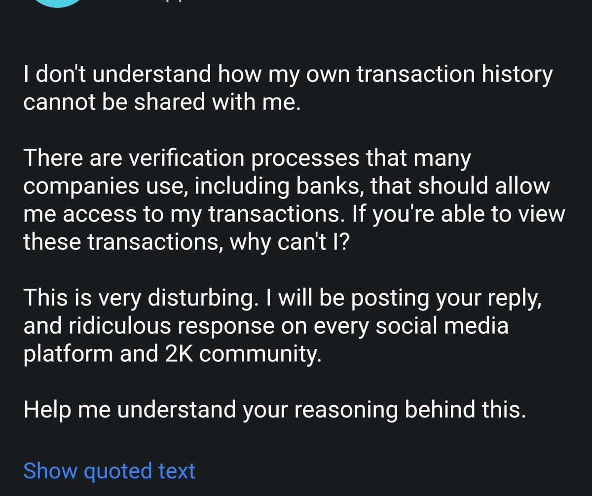 DSaxxzz's tweet photo. @NBA2K @2KSupport @NBA2K_MyTEAM
So first I get banned for buying in the auction house. Then I'm missing more than 700k MT. They refuse to share my transactions with me? @tydebo24 I know these are your ppl but WTF! https://t.co/3B2uPFFJfN