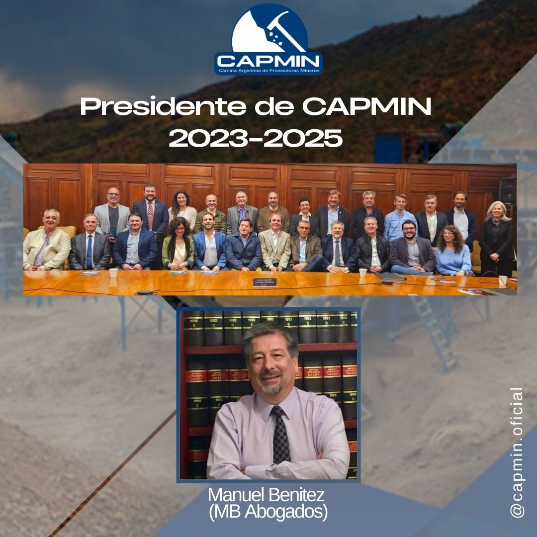 CapminOficial's tweet photo. La Asamblea anual Ordinaria de la Cámara Argentina de Proveedores Mineros (CAPMIN) reeligió como presidente a Manuel Benítez (MB Abogados).
#capmin #insdustriaminera #mineria #mineriaargentina #mineros #plata #lithium #panoramaminero #noticiasmineras #argentina #presidenteCAPMIN https://t.co/6TvuL6EO2V