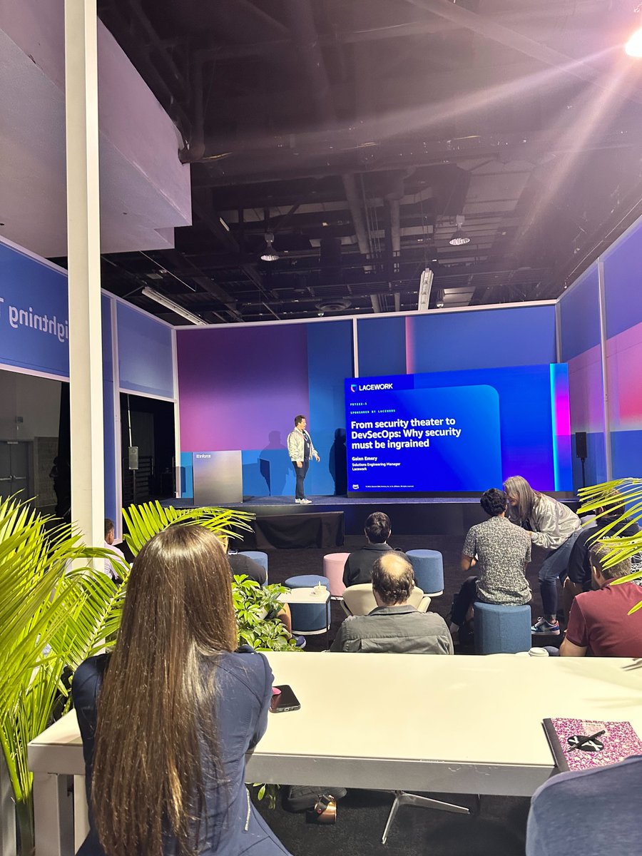 Lacework's tweet photo. π£Solutions Engineering Manager Galen Emery is speaking at #AWSreInforce about the importance of building meaningful #security practices, rather than security theater. #WeAreLacework https://t.co/y9Bqg2BOGg