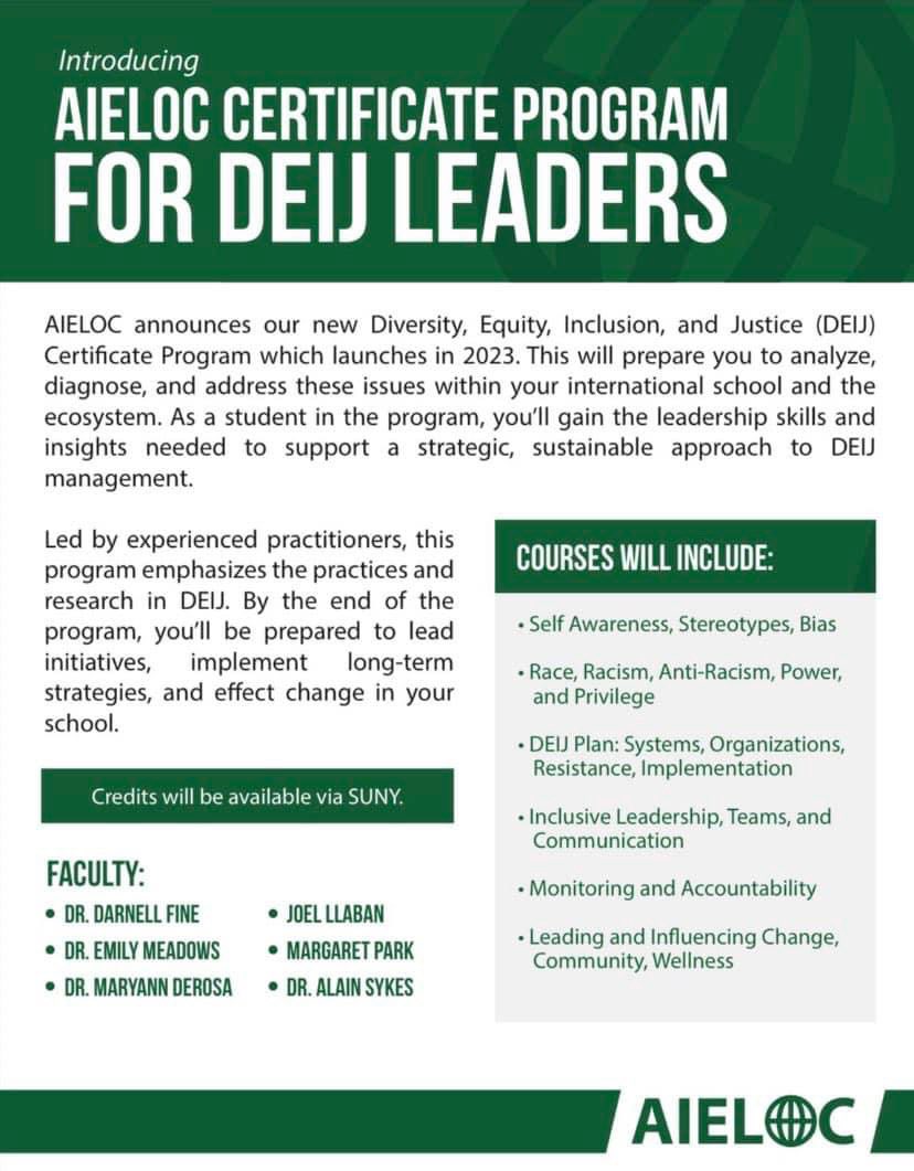 Applications are now open for our AIELOC DEIJ Certificate Program which starts in September #intlELOC

tinyurl.com/2f3wnv5n