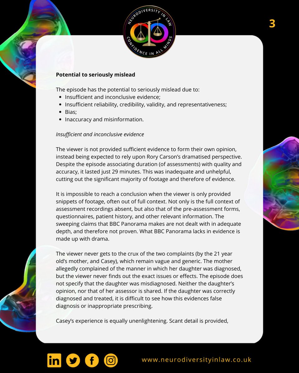 Our final statement on BBC Panorama's "Private ADHD Clinics Exposed". Initial and final statements available on our website: neurodiversityinlaw.co.uk/panorama

<a href="/ADHD_Alliance/">ADHD Alliance</a> <a href="/TheADHDCo/">The ADHD Collective</a> @ADHDFoundation  <a href="/TheADHDadults/">TheADHDadults</a>  <a href="/disabledlawyers/">Association of Disabled Lawyers</a> <a href="/BDABarOrg/">Bringing (Dis)Ability to the Bar</a>

🧵 1/3