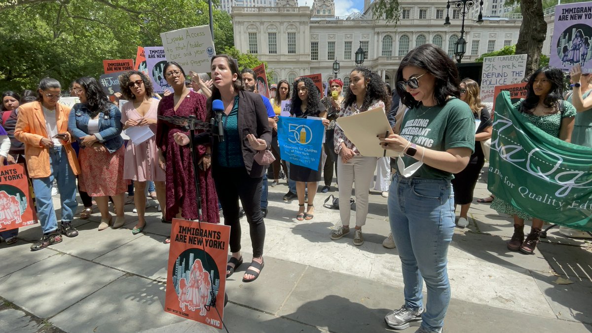 nycpa's tweet photo. 📣 Deputy Public Advocate Elizabeth Kennedy joined a broad coalition to demand NYC expand and #FundPromiseNYC, a lifeline program providing free child care to all families regardless of immigration status. When we #FundECE, we uplift families & guarantee pay parity for educators. https://t.co/4LX6MIymyF