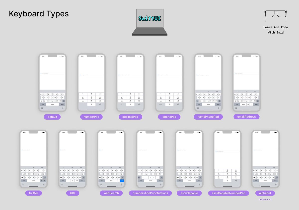 ios_dev_alb's tweet photo. Hey iOS dev, bookmark this 🔖

Keyboard types in SwiftUI💡

→ https://t.co/JnFQ3zNujS https://t.co/WnyHWOMSfM