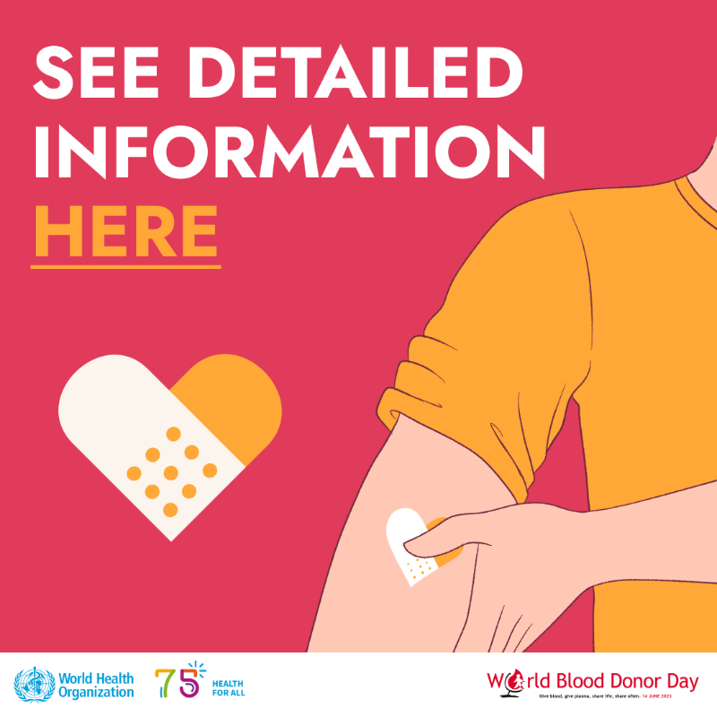 WHO's tweet photo. 🩸 It's #WorldBloodDonorDay 🩸

Give blood, give plasma, share life, share often.

Here's how you can #GiveBlood 🩸