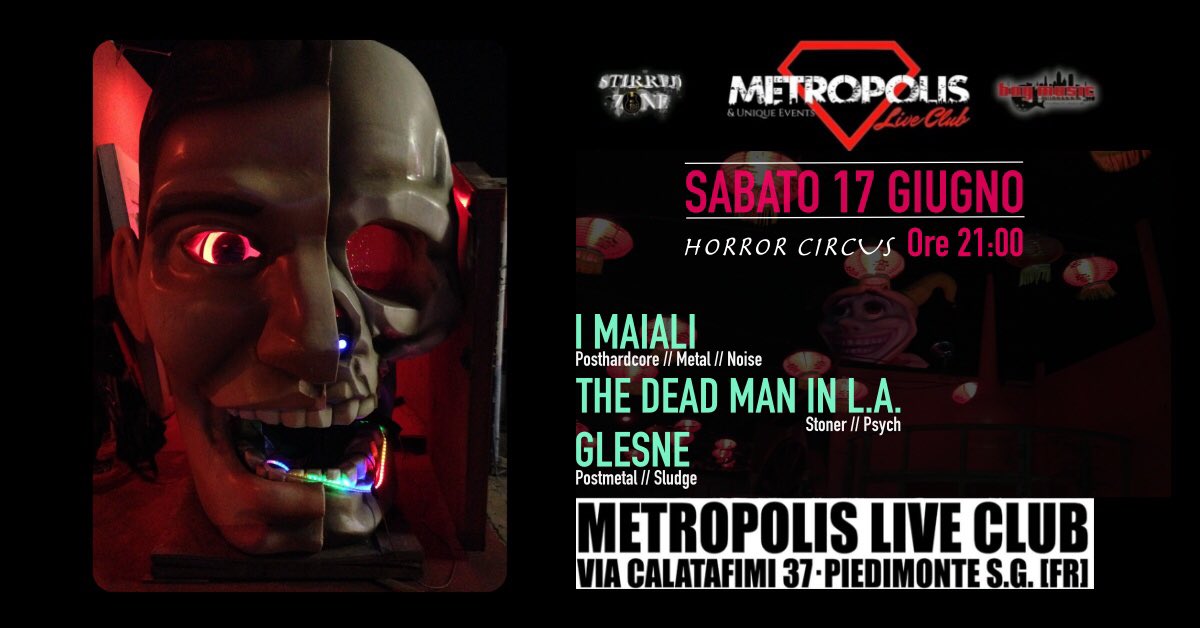 thedeadmaninla's tweet image. 🔥 SABATO 17 GIUGNO saremo al Metropolis Live Club a Piedimonte San Germano (FR) per questa serata “bestiale”. Sul palco, a supportare il tutto, i G  L  E  S  N  E (che ci vanno pesanti di #postmetal #instrumetal) e I MAIALI (che non ci vanno leggeri di #noisemetal #blackmetal).