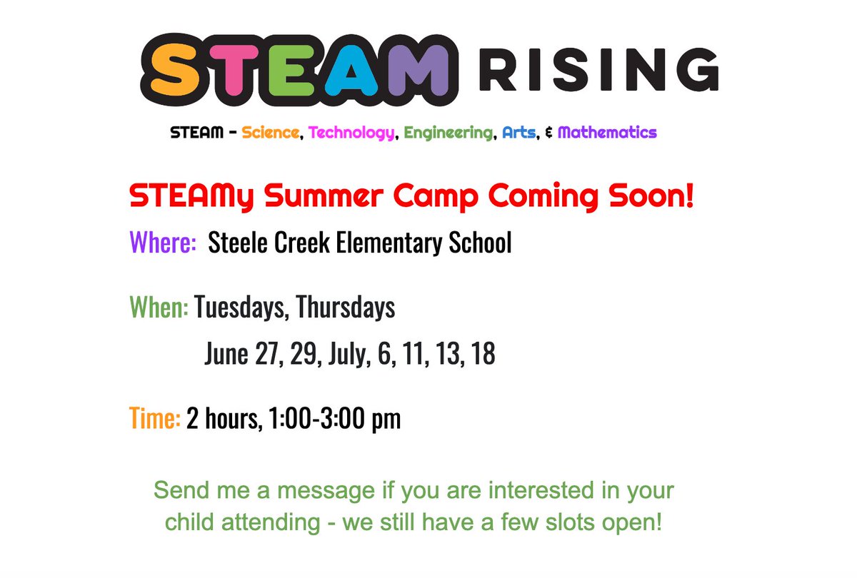 STEAMrisingorg's tweet photo. STEAM-education summer camp: Send me a message for more info!

#STEAM #STEAMeducation #STEMeducation #STEAMforall https://t.co/x1RyngKooe