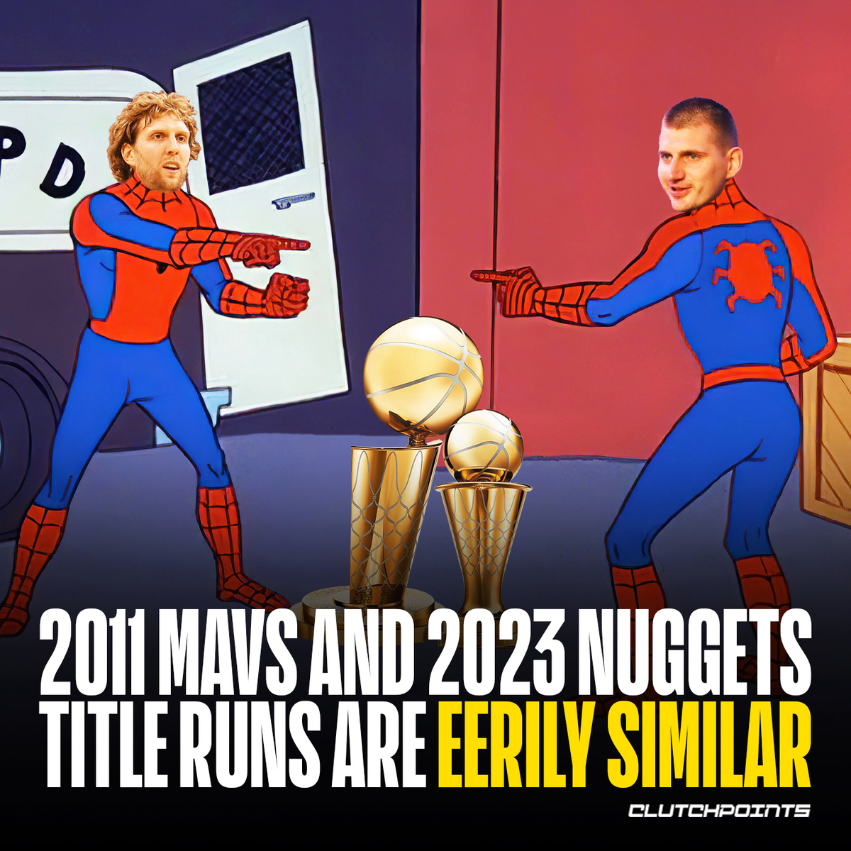 2011 Mavs & 2023 Nuggets' title runs:

🔸 Both led by a European star
🔸 Both with 0 All-Star teammates
🔸 Both beat Kevin Durant 
🔸 Both swept the Lakers
🔸 Both beat the Heat in the Finals
🔸 Both teams' first Championship

The NBA must've hired the 2011 playoffs scriptwriters…